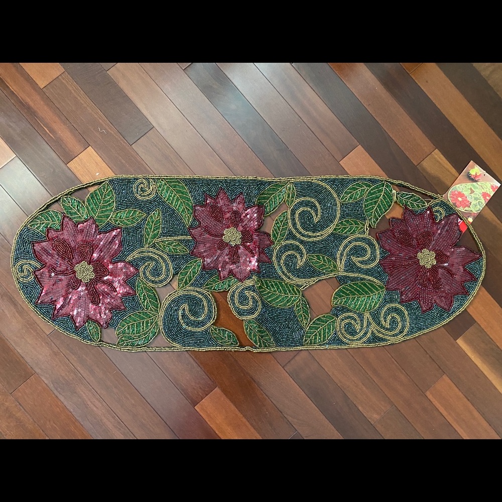 NWT Coastal Handcrafted Beaded Table Runner